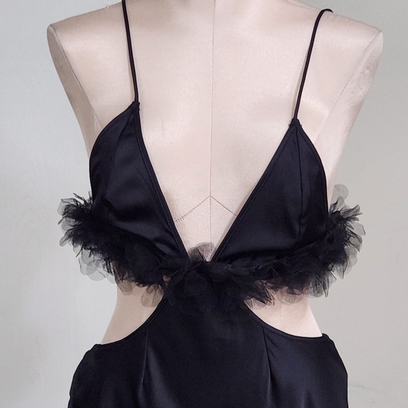 New!For Love and Lemons Satin Cutout Tulle Trim Slip Dress - Picture 8 of 15